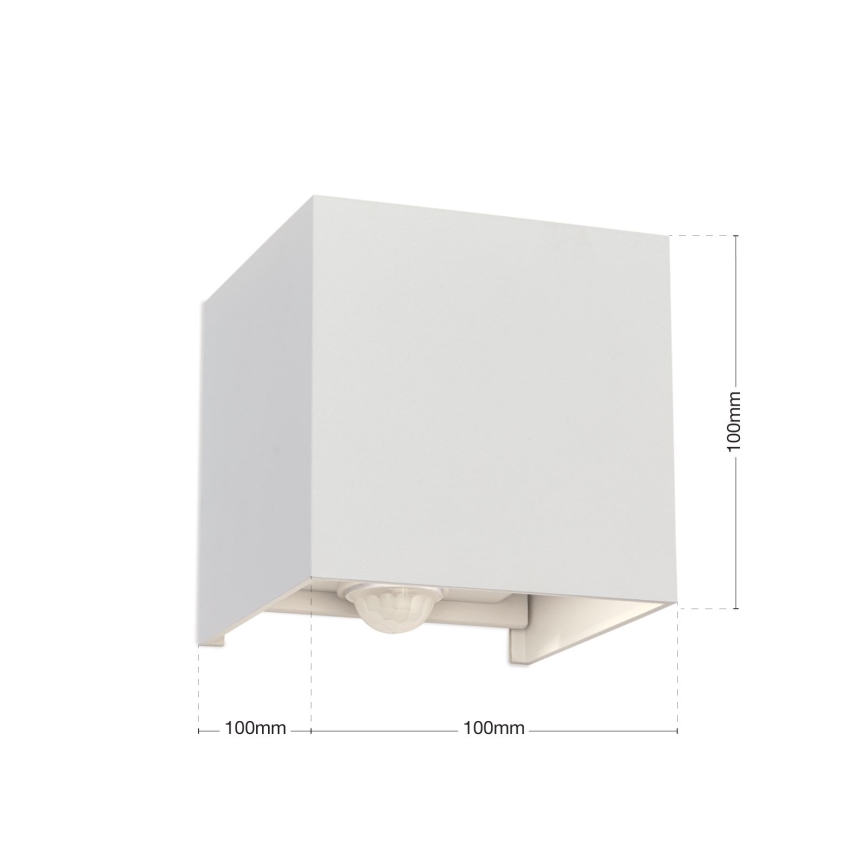 LED Āra sienas lampa ar kustības un krēslas sensoru CUBE-S LED/13W/230V IP54 balta