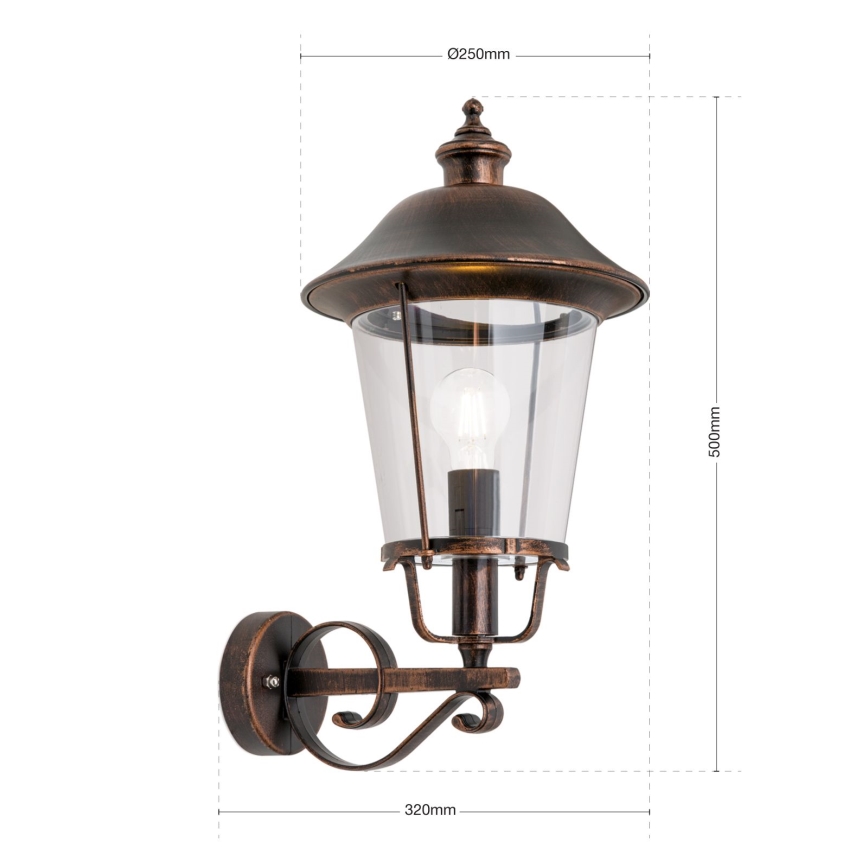Āra sienas lampa KENZO 1xE27/100W/230V IP44 bronza/patina