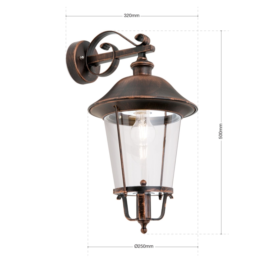 Āra sienas lampa KENZO 1xE27/100W/230V IP44 bronza/patina