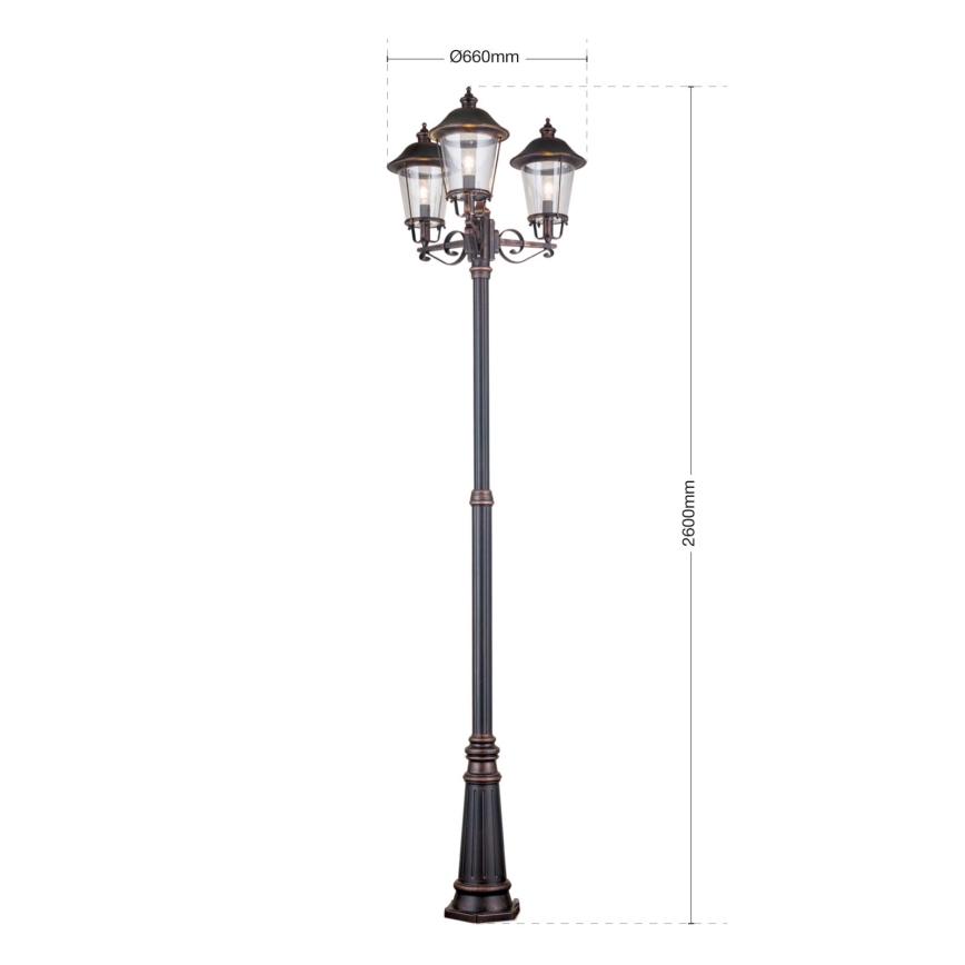 Āra lampa KENZO 3xE27/100W/230V IP44 bronza/patina