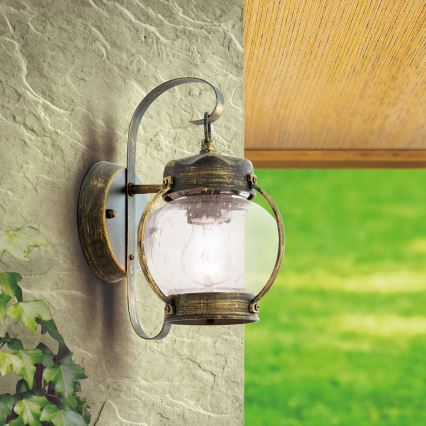 Āra sienas lampa TAVERNA 1xE27/60W/230V IP23 bronza/patīna