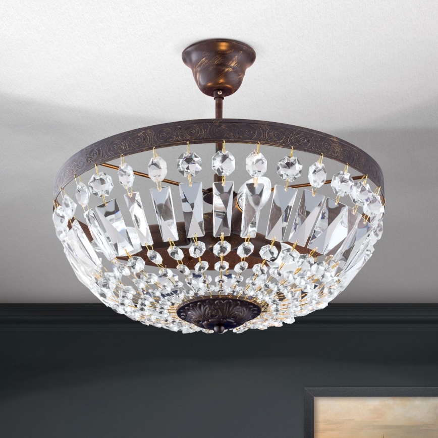 Kristāla lustra ar stieni ARILA 3xE14/40W/230V d. 40 cm brūna/patina