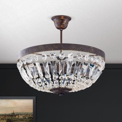 Kristāla lustra ar stieni ARILA 3xE14/40W/230V d. 40 cm brūna/patina
