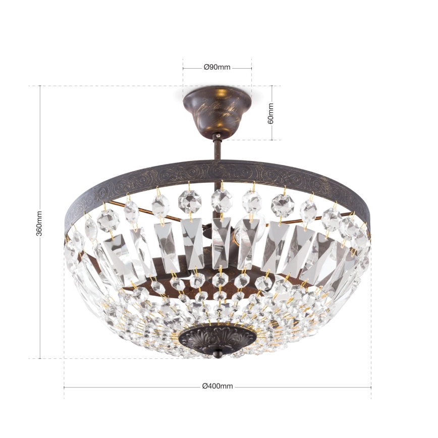 Kristāla lustra ar stieni ARILA 3xE14/40W/230V d. 40 cm brūna/patina