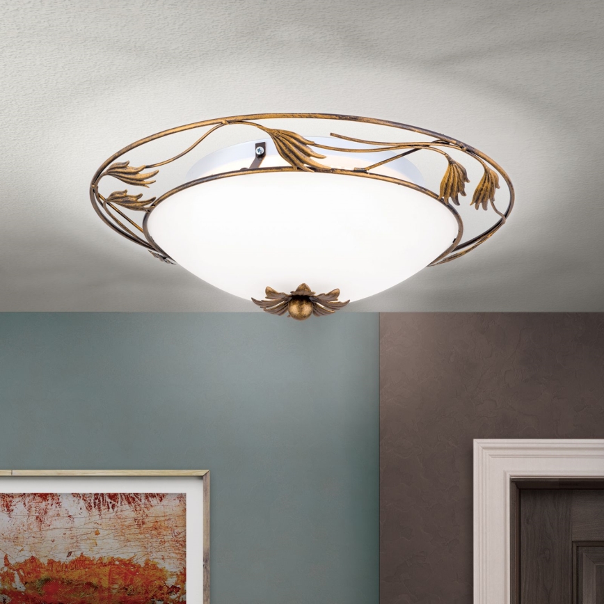 Griestu lampa FLEUR 2xE27/60W/230V d. 40 cm bronza