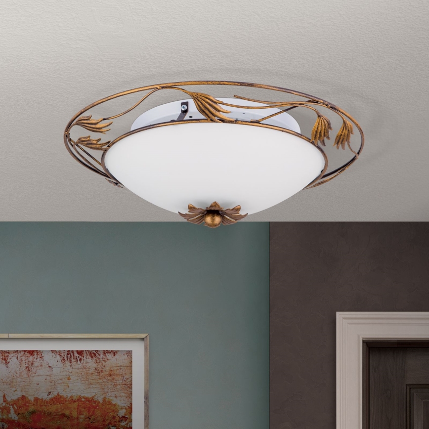 Griestu lampa FLEUR 2xE27/60W/230V d. 40 cm bronza