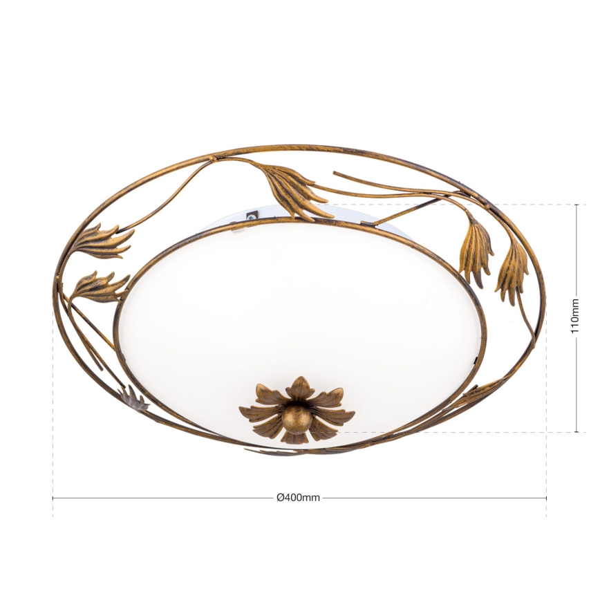 Griestu lampa FLEUR 2xE27/60W/230V d. 40 cm bronza