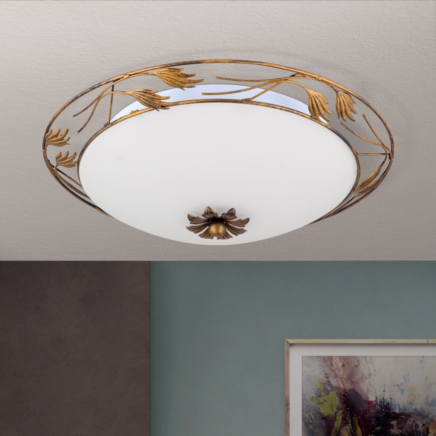 Griestu lampa FLEUR 3xE27/60W/230V d. 50 cm bronza