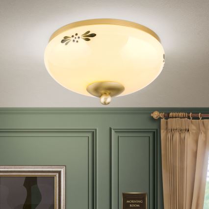 Griestu gaismeklis LANDHAUS 1xE27/60W/230V Ø 21 cm, misiņš/bēšs/zaļš