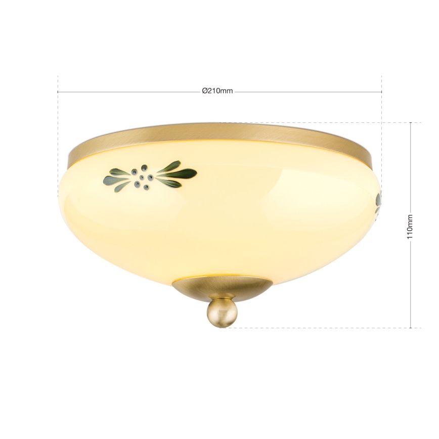 Griestu gaismeklis LANDHAUS 1xE27/60W/230V Ø 21 cm, misiņš/bēšs/zaļš