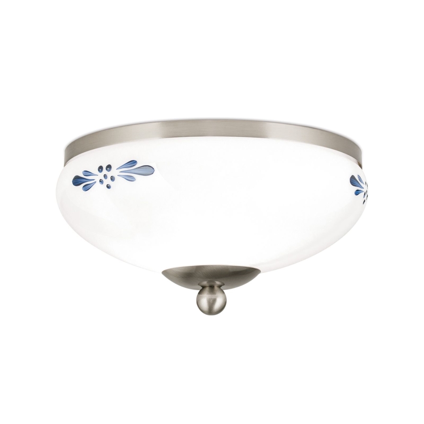 Griestu lampa LANDHAUS 1xE27/60W/230V d. 21 cm matēts hroms/balta