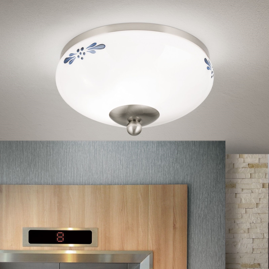 Griestu lampa LANDHAUS 1xE27/60W/230V d. 21 cm matēts hroms/balta