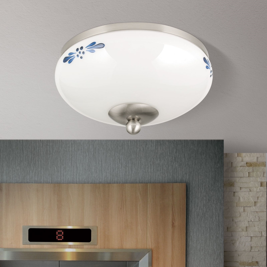 Griestu lampa LANDHAUS 1xE27/60W/230V d. 21 cm matēts hroms/balta