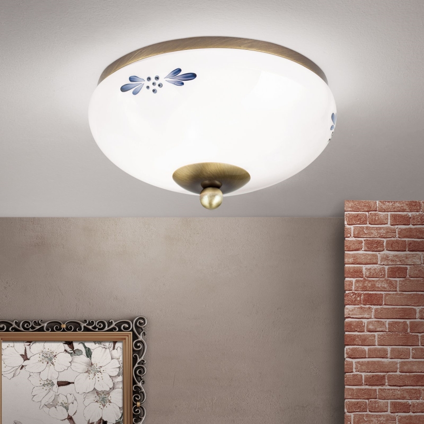 Griestu lampa LANDHAUS 1xE27/60W/230V Ø 21 cm bronza/balta/zila