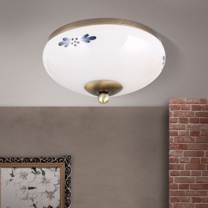 Griestu lampa LANDHAUS 1xE27/60W/230V Ø 21 cm bronza/balta/zila
