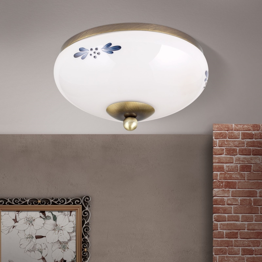 Griestu lampa LANDHAUS 1xE27/60W/230V Ø 21 cm bronza/balta/zila