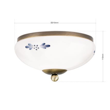 Griestu lampa LANDHAUS 1xE27/60W/230V Ø 21 cm bronza/balta/zila