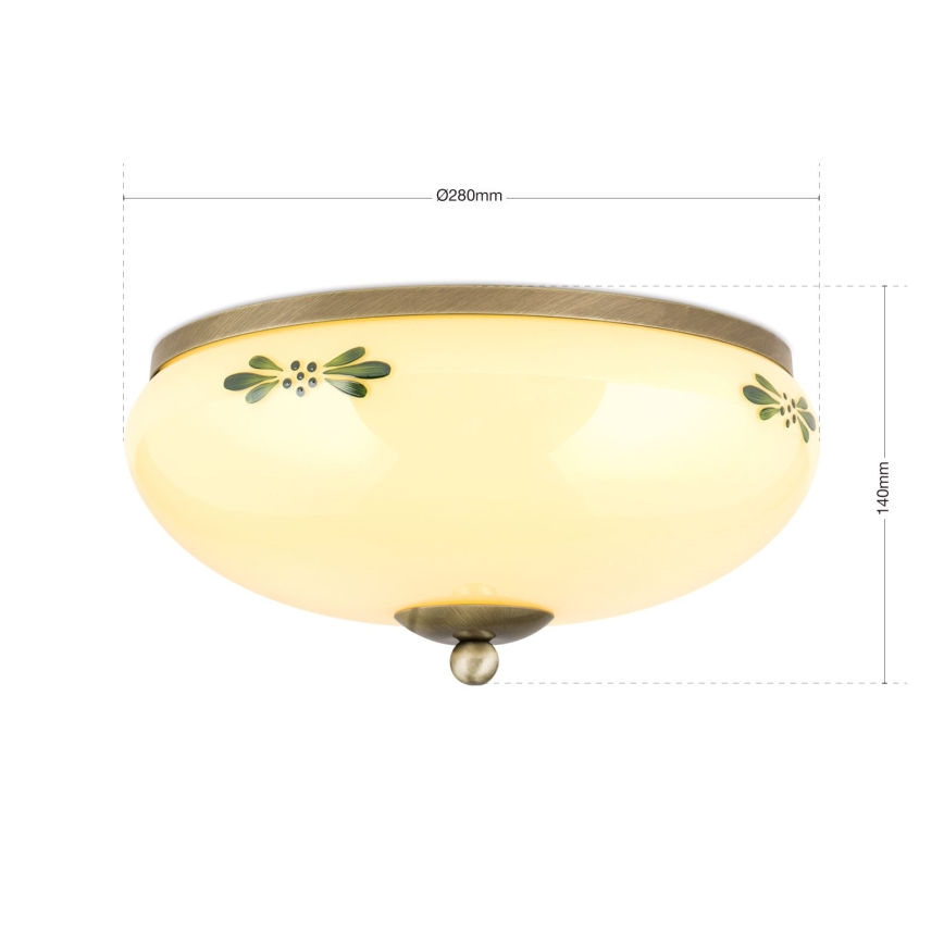 Griestu gaismeklis LANDHAUS 2xE27/60W/230V diametrs 28 cm bronza/bēšs/zaļš