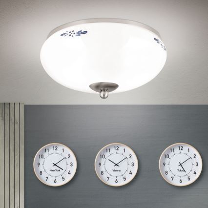 Griestu lampa LANDHAUS 2xE27/60W/230V d. 28 cm matēts hroms/balta