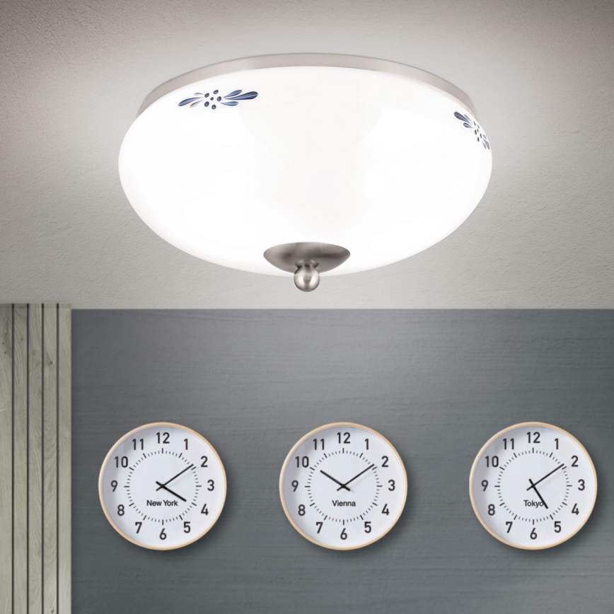 Griestu lampa LANDHAUS 2xE27/60W/230V d. 28 cm matēts hroms/balta