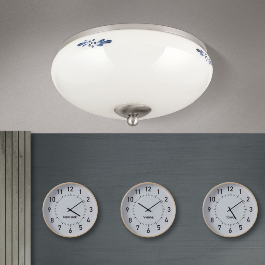 Griestu lampa LANDHAUS 2xE27/60W/230V d. 28 cm matēts hroms/balta