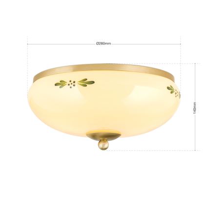 Griestu gaismeklis LANDHAUS 2xE27/60W/230V, Ø 28 cm, misiņš/krēmkrāsa/zaļš