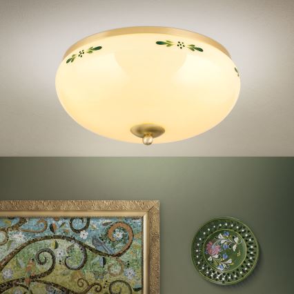 Griestu lampa LANDHAUS 3xE27/60W/230V Ø 35 cm misiņš/bēšs/zaļš