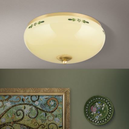 Griestu lampa LANDHAUS 3xE27/60W/230V Ø 35 cm misiņš/bēšs/zaļš