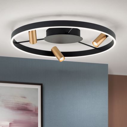 LED dimējams griestu gaismeklis BERLIN LED/50W/230V melns/zelts
