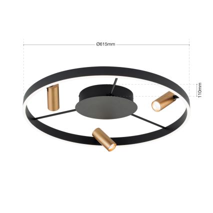 LED dimējams griestu gaismeklis BERLIN LED/50W/230V melns/zelts