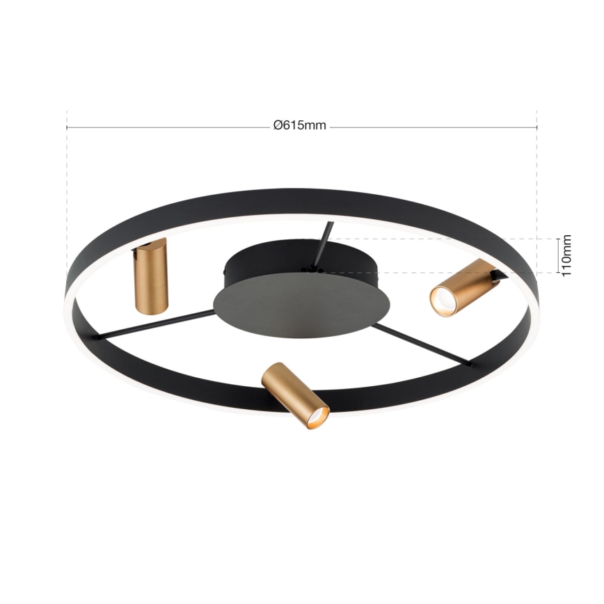 LED dimējams griestu gaismeklis BERLIN LED/50W/230V melns/zelts
