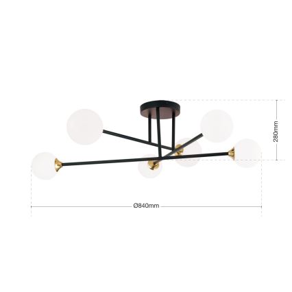Virsapmetuma lustra SNOWWHITE 6xG9/20W/230V d. 84 cm melna/zelta