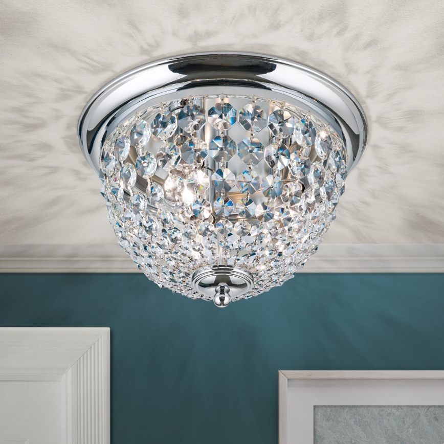 Kristāla griestu lampa PLAFOND 3xE27/40W/230V d. 35 cm spīdīgi hromēts