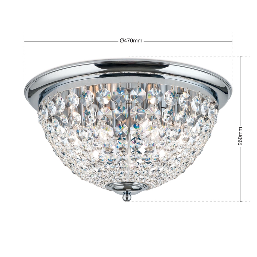 Kristāla griestu lampa PLAFOND 6xE27/40W/230V d. 47 cm spīdīgi hromēts