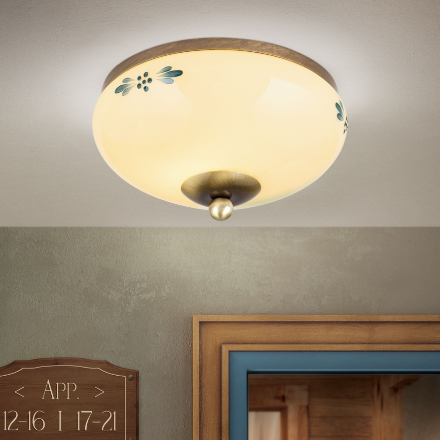 Griestu gaismeklis LANDHAUS 1xE27/60W/230V Ø 21 cm bronza/bēša/zila