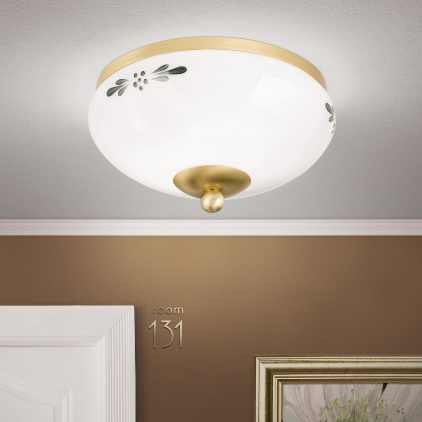 Griestu gaismeklis LANDHAUS 1xE27/60W/230V Ø 21 cm misiņš/balts/zaļš