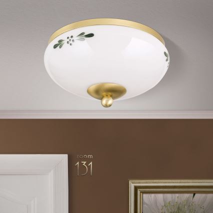 Griestu gaismeklis LANDHAUS 1xE27/60W/230V Ø 21 cm misiņš/balts/zaļš