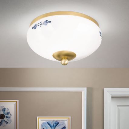 Griestu lampa LANDHAUS 1xE27/60W/230V Ø 21 cm misiņš/balta/zila
