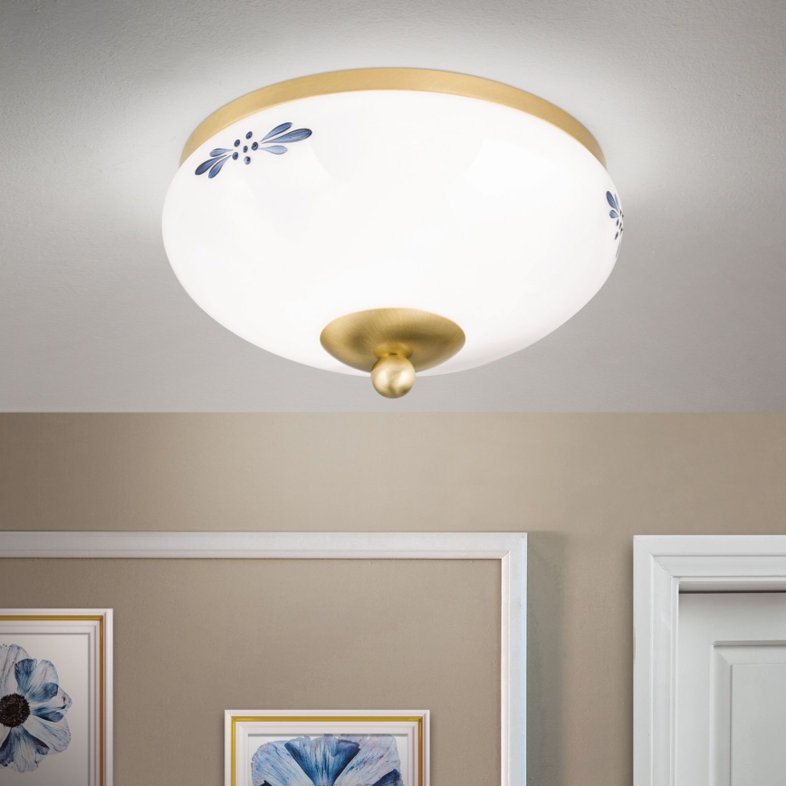 Griestu lampa LANDHAUS 1xE27/60W/230V Ø 21 cm misiņš/balta/zila