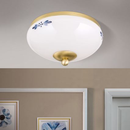 Griestu lampa LANDHAUS 1xE27/60W/230V Ø 21 cm misiņš/balta/zila