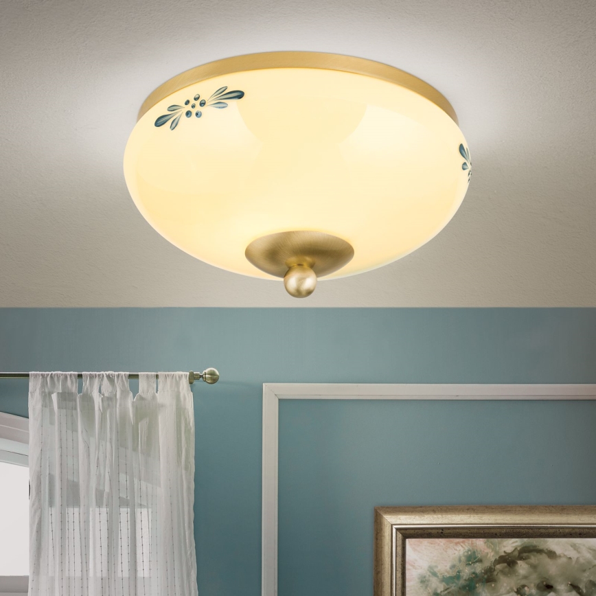 Griestu lampa LANDHAUS 1xE27/60W/230V Ø 21 cm misiņš/bēšs/zils