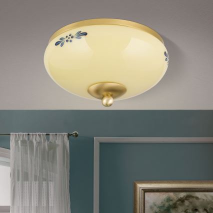 Griestu lampa LANDHAUS 1xE27/60W/230V Ø 21 cm misiņš/bēšs/zils