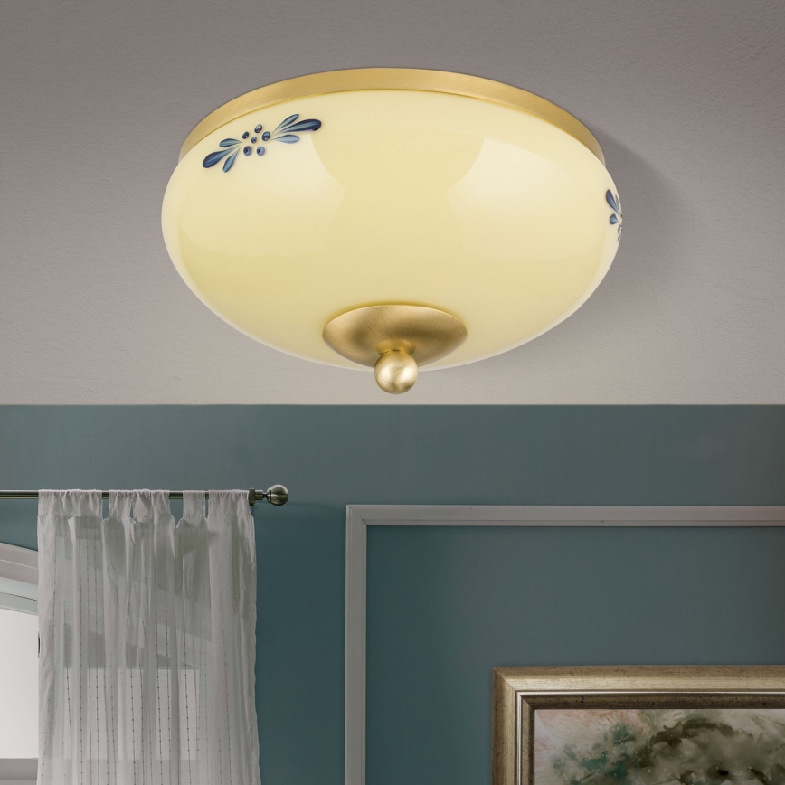 Griestu lampa LANDHAUS 1xE27/60W/230V Ø 21 cm misiņš/bēšs/zils