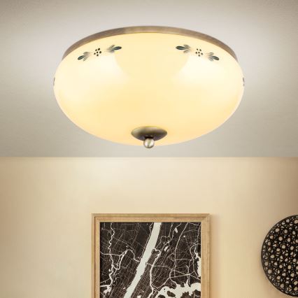 griestu lampa LANDHAUS 3xE27/60W/230V Ø 35 cm bronza/bēša/zila