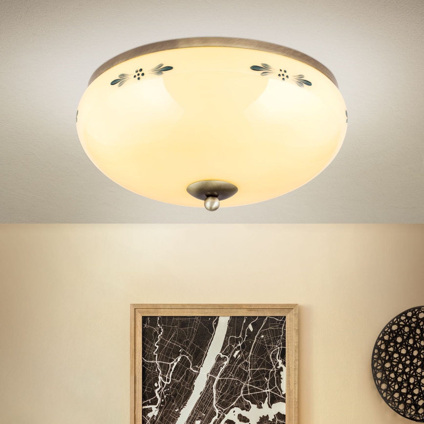 griestu lampa LANDHAUS 3xE27/60W/230V Ø 35 cm bronza/bēša/zila