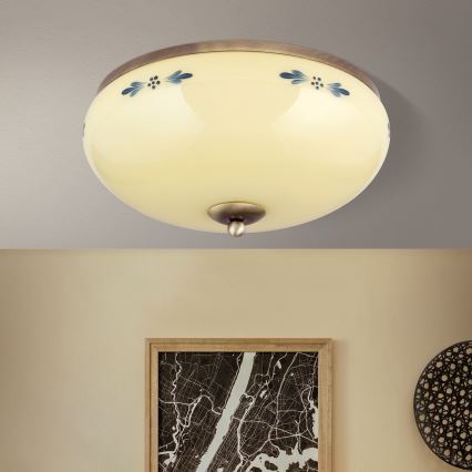 griestu lampa LANDHAUS 3xE27/60W/230V Ø 35 cm bronza/bēša/zila