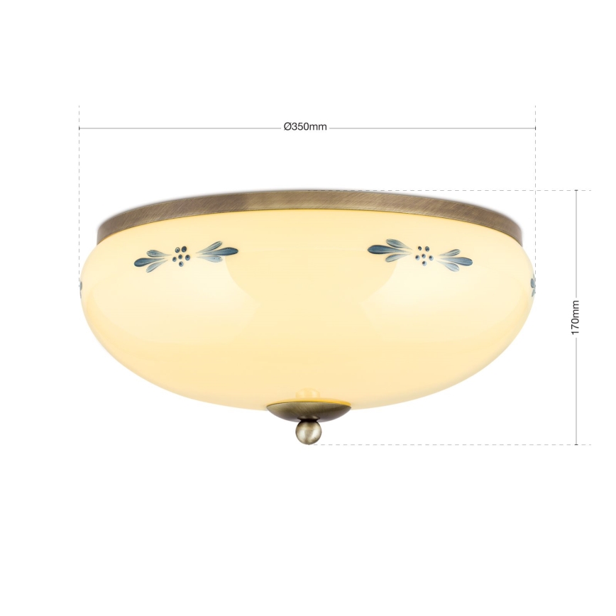 griestu lampa LANDHAUS 3xE27/60W/230V Ø 35 cm bronza/bēša/zila