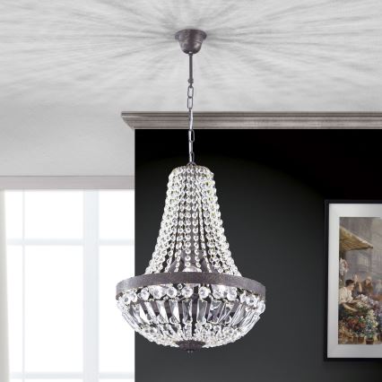 Kristāla lustra ar ķēdi ARILA 3xE27/60W/230V d. 40 cm brūna/patina