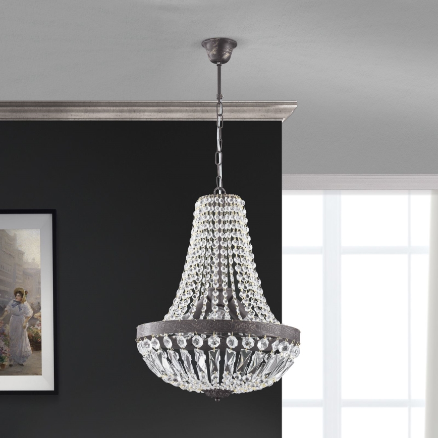 Kristāla lustra ar ķēdi ARILA 3xE27/60W/230V d. 40 cm brūna/patina