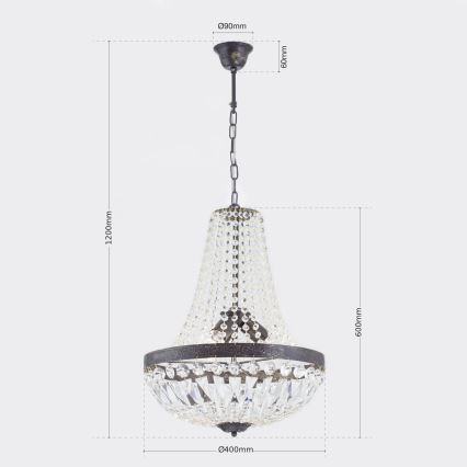 Kristāla lustra ar ķēdi ARILA 3xE27/60W/230V d. 40 cm brūna/patina